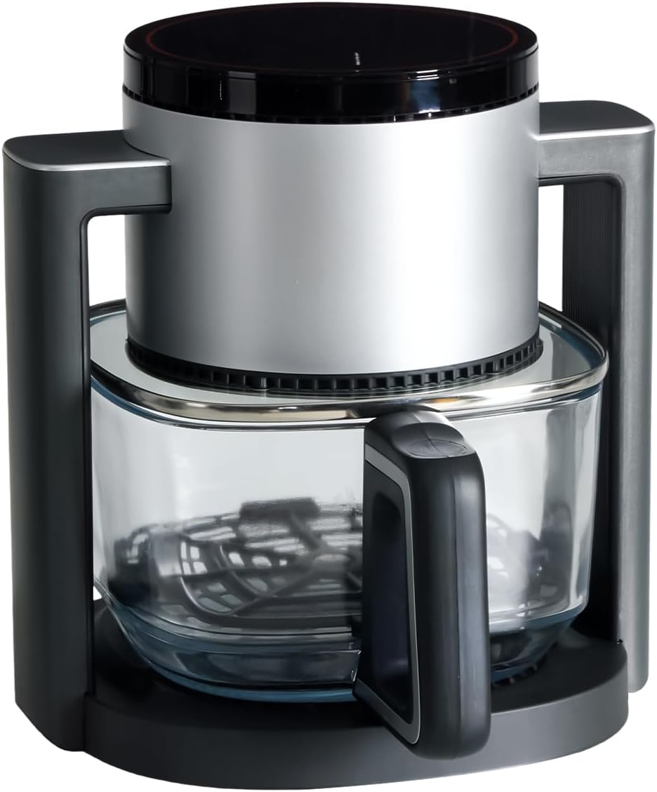 4.7-Quart Glass Air Fryer: 10-in-1 Multifunctional Unit with Timer; Wide Temperature Range (105°F to 395°F); 360° Panoramic Viewing; Dishwasher-Safe Basket; Supports Roasting, Baking, Dehydrating, and Reheating; Non-Stick Basket for Easy Cleaning; 1300W High Power Output