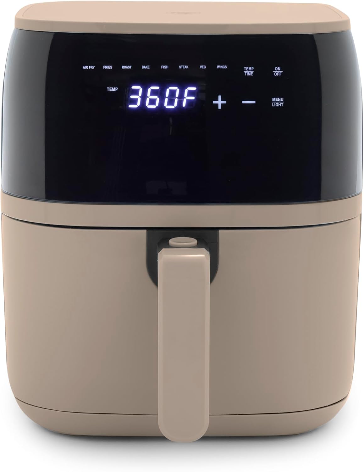 Compact Electric Air Fry Oven (5.3 Quarts) — Features PFAS-Free Ceramic Non-Stick Drawer Basket — 8 One-Touch Digital Presets — With Easy-View Window — Auto Shut-Off Timer — Dishwasher-Safe Removable Parts — 1500 Watts — Taupe