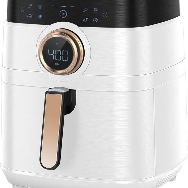 Air Fryer: 8-Quart Large Capacity Air Fryer Oven—1700W Power, 8-in-1 Functionality, Touchscreen Operation. Dishwasher-Safe Basket and Non-Stick Tray Included; White Finish