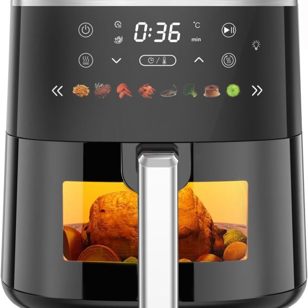 Digital Air Fryer with Viewing Window: 6-Quart Capacity, 1550W Power, 8 Preset Modes, Supports Timer and Temperature Control