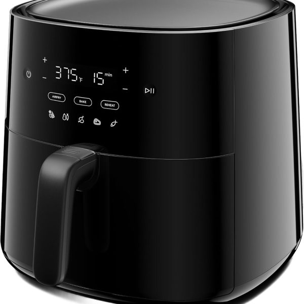 3-in-1 Air Fryer: 5.3-Quart Large Capacity, Digital Display, 3 Cooking Modes, 5 Recipe Presets, Features an Automatic "Flip" Reminder Function; Cooking Surface is Free of Harmful PFAS Substances — Black Model