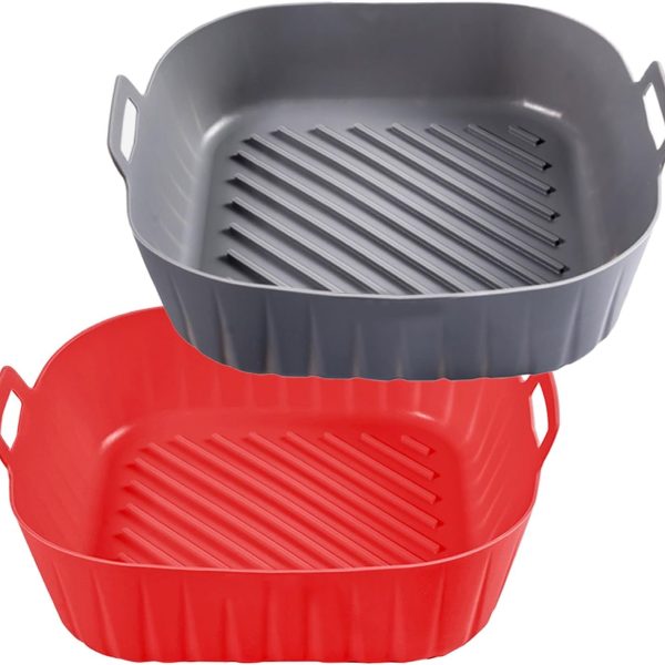 Square Silicone Liner — Suitable for 8 to 8.5-inch air fryers; a 2-piece set of non-stick, food-grade silicone baskets/baking trays; reusable and an essential accessory for any air fryer.