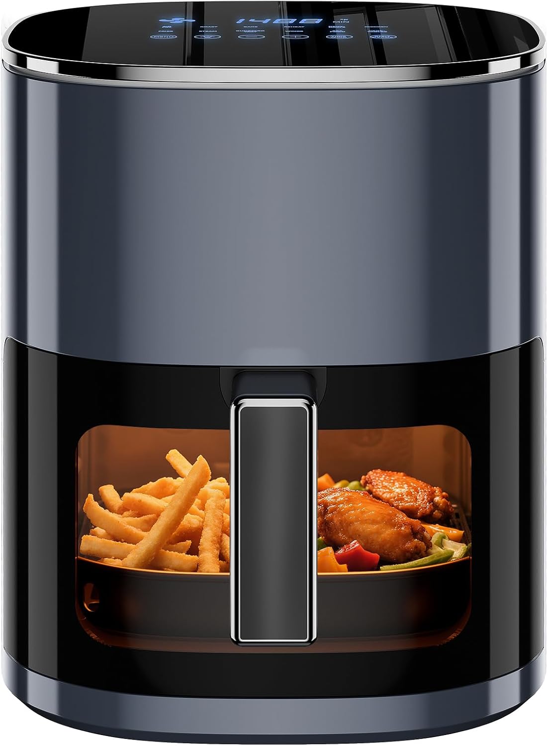 12-in-1 Air Fryer (6.34 Quarts) | Digital Presets with Viewing Window | Non-Stick & Dishwasher-Safe Basket | Combines Air Frying, Roasting, Baking, Dehydrating, Fries, and More | 1700W Power | Gray