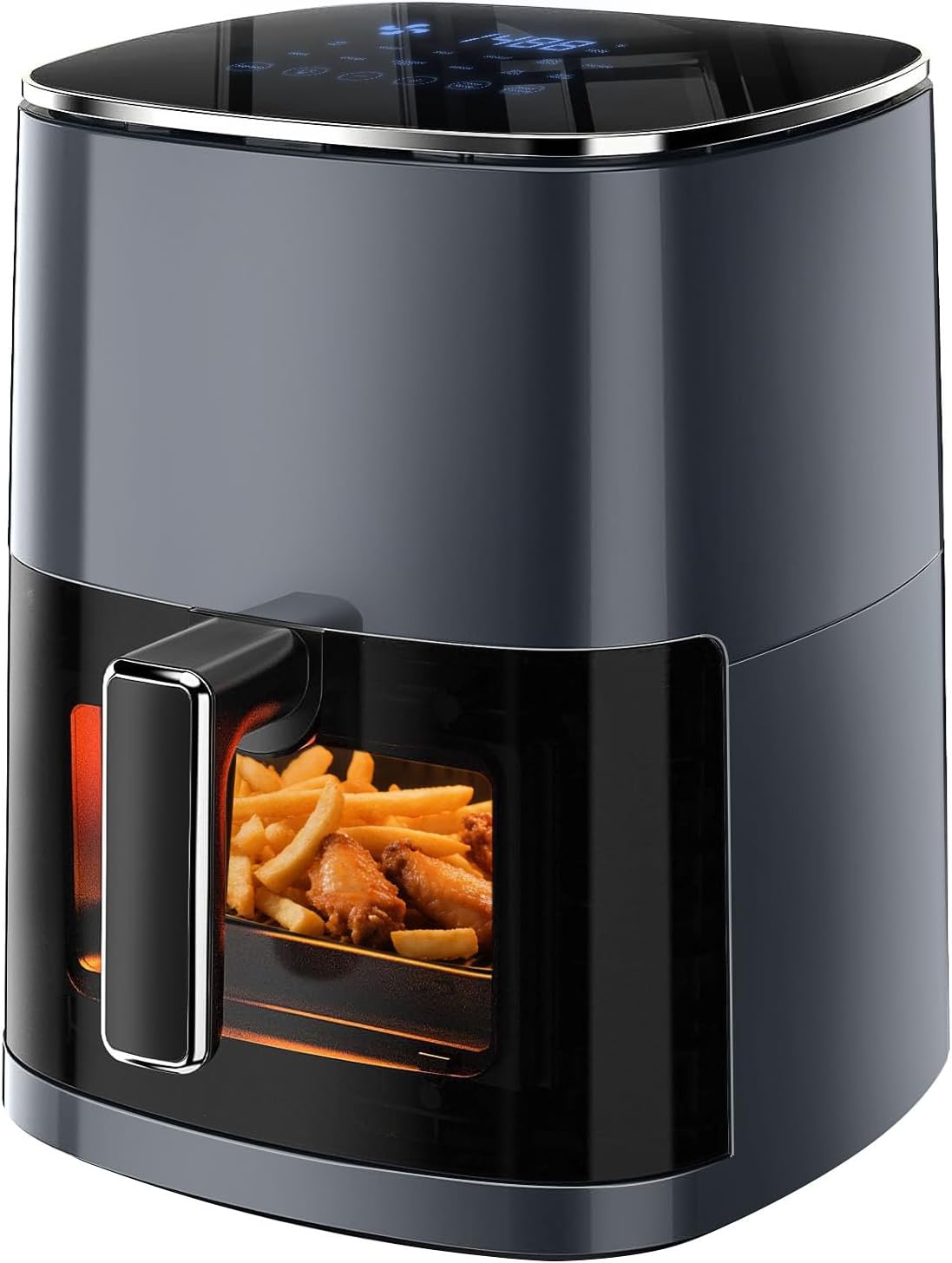 12-in-1 Air Fryer: 6.34-Quart Large Capacity, 1700W Digital Controls with Presets, Features a Viewing Window, Dishwasher-Safe Non-Stick Basket; Functions Include Air Frying, Roasting, Baking, Dehydrating, and French Frying — Gray Model