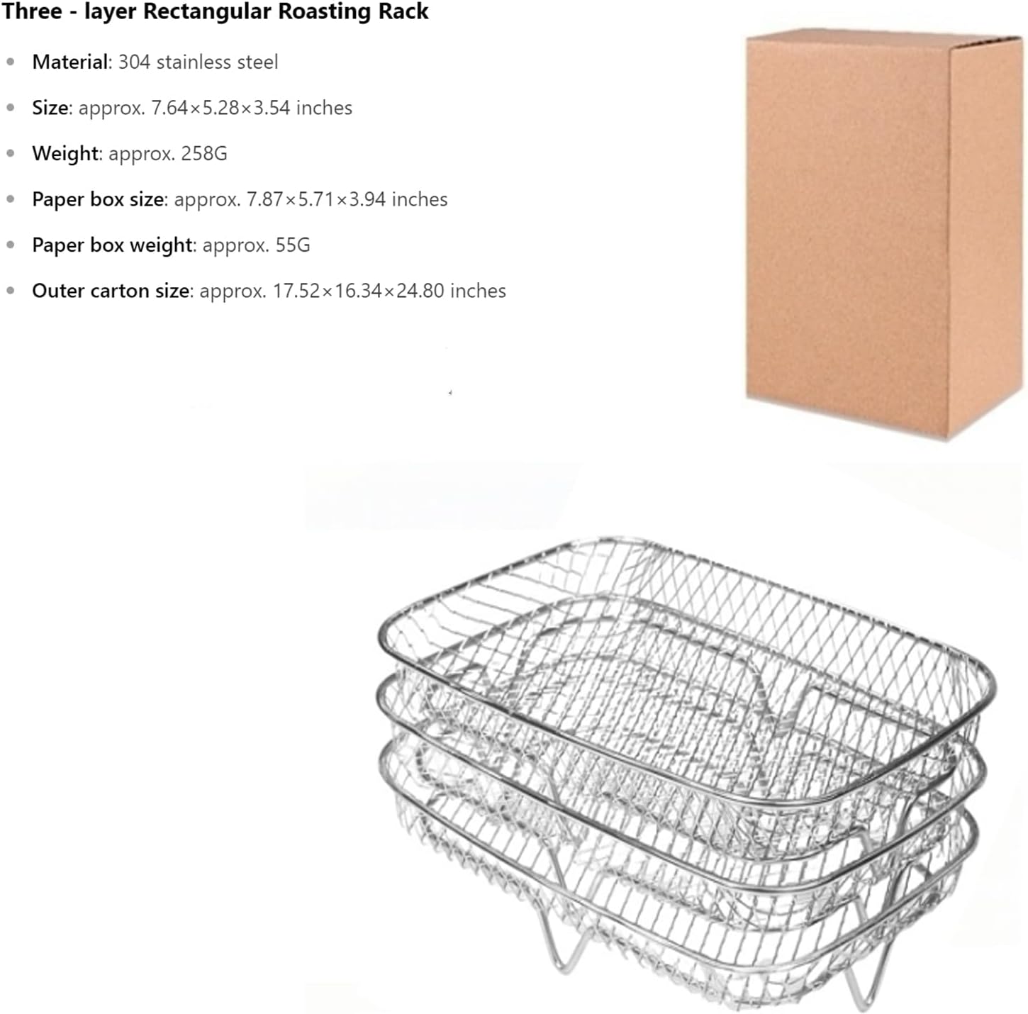 7.64-Inch Square Air Fryer Rack & Basket Set — 3-Tier Stackable Dehydrator Rack; a universal accessory for square air fryers (requires an internal cavity size > 7.64 inches); features a non-slip design and is easy to clean. - Image 2