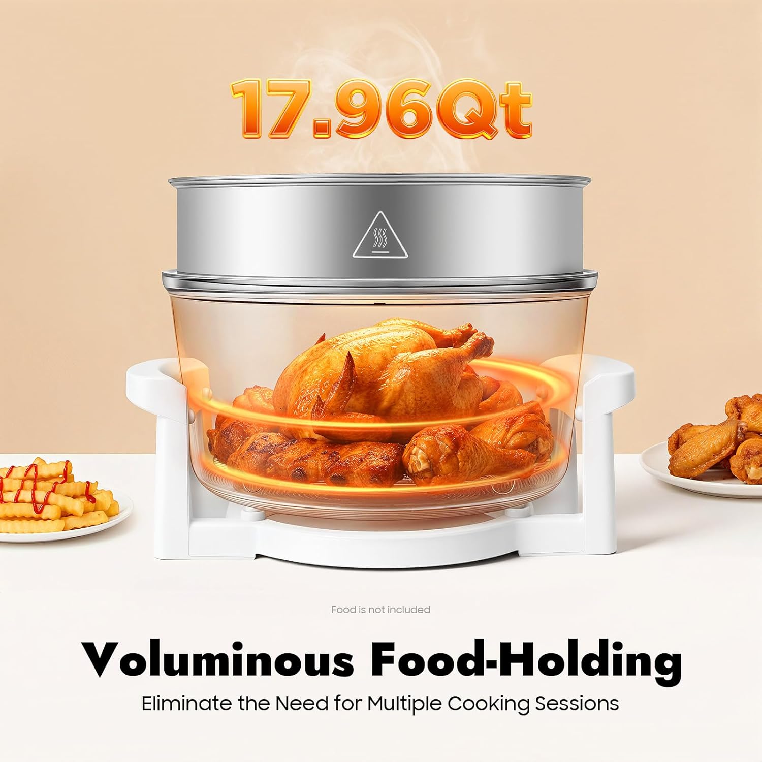 Glass Air Fryer: 17.96-Quart Extra-Large Capacity Air Fryer Oven—Halogen Turbo Heating Technology. 4-in-1 Multi-Cooker (Ideal for Families) with Viewing Window; Includes 2 Stainless Steel Racks and an Extender Ring; Non-Toxic Glass Construction; High-Capacity Design - Image 2