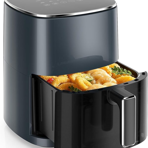 6-Quart Air Fryer with Viewing Window | Square Fryer & Oven Combo (12-in-1 Functions) | Ideal for Family Use | Features 400°F Rapid Air Crisp Technology | Supports Roasting, Baking, Dehydrating Water-resistant, non-stick frying basket for easy cleaning; Color: Gray