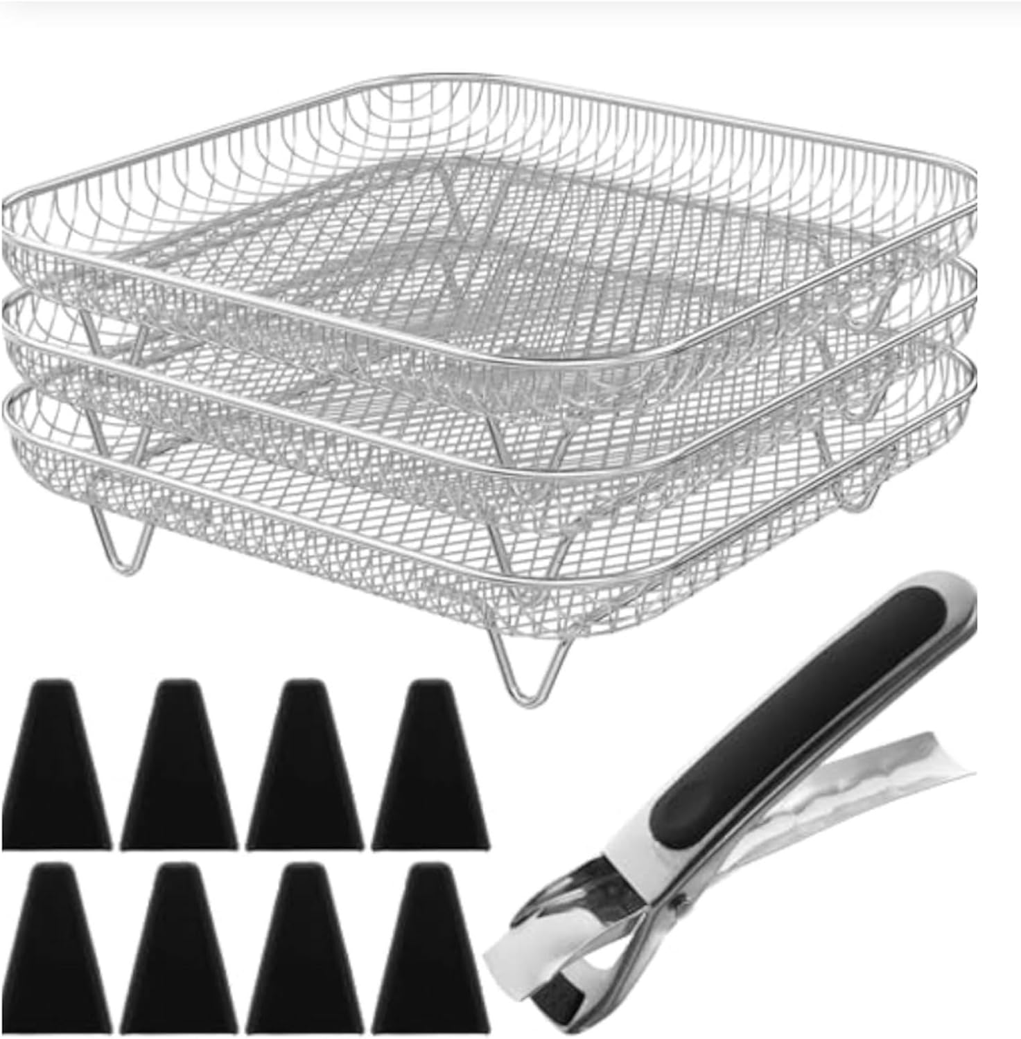 7.64-Inch Square Air Fryer Rack & Basket Set — 3-Tier Stackable Dehydrator Rack; a universal accessory for square air fryers (requires an internal cavity size > 7.64 inches); features a non-slip design and is easy to clean.