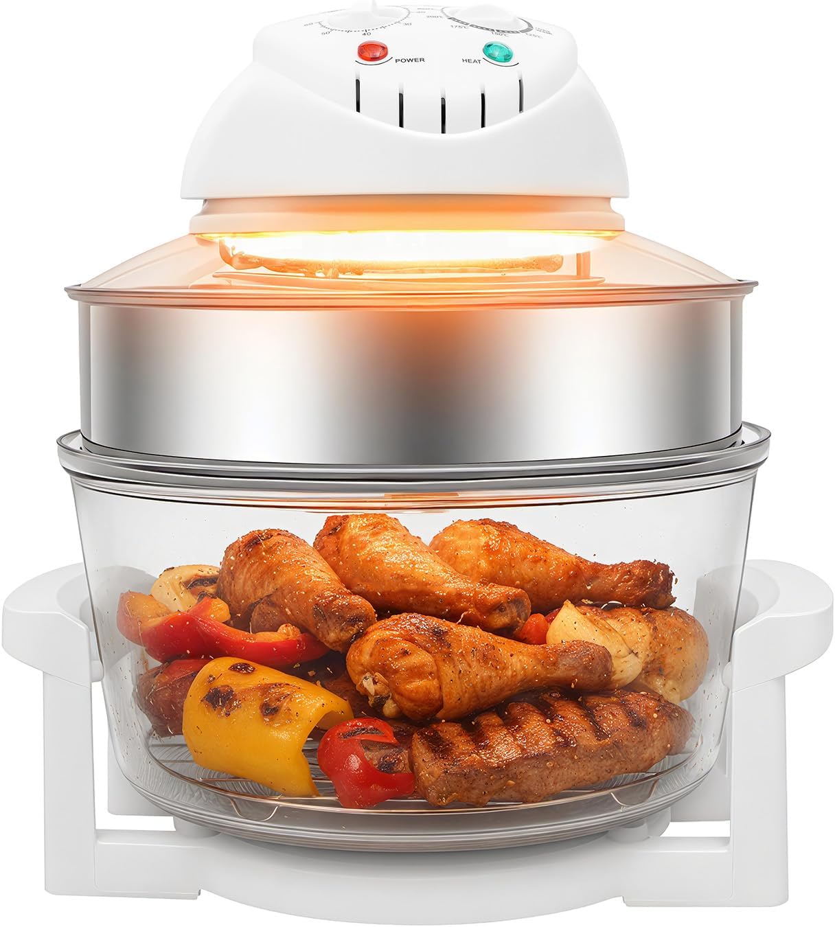 Glass Air Fryer: 17.96-Quart Extra-Large Capacity Air Fryer Oven—Halogen Turbo Heating Technology. 4-in-1 Multi-Cooker (Ideal for Families) with Viewing Window; Includes 2 Stainless Steel Racks and an Extender Ring; Non-Toxic Glass Construction; High-Capacity Design