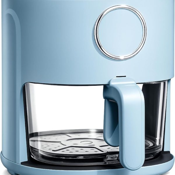 4-Quart Air Fryer: Features a Glass Basket (Dishwasher-Safe), 60-Minute Timer, 6 Preset Modes, and Adjustable Temperature Control 175°F–400°F, 4-Quart Capacity, Slate Blue