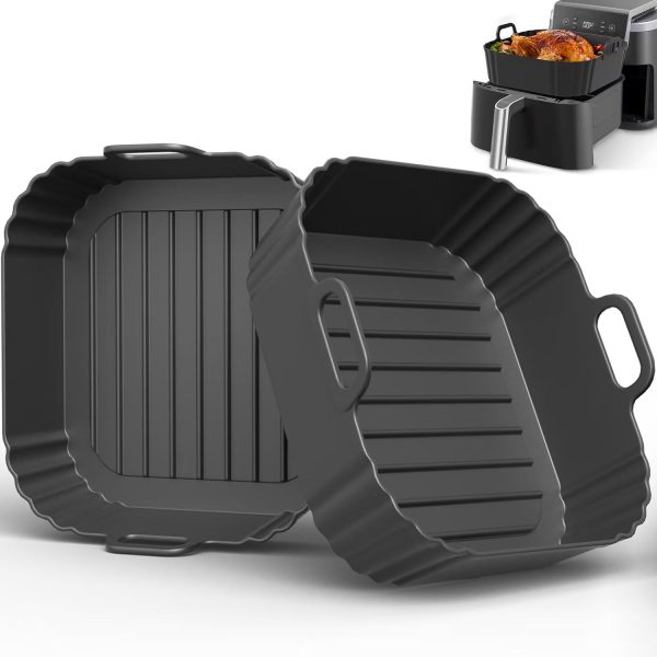 Square Silicone Air Fryer Liners (2-Piece Set) — 8.5-Inch Liners Suitable for 5–6.5 QT Capacity — Reusable Silicone Baskets — Air Fryer Accessories