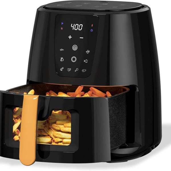 6-Quart Large Capacity Digital Air Fryer (Kitchen Essential): Features Viewing Window, Non-Stick Coating Technology, and Touchscreen Display. Temperature Range: 180–400°F; Supports Custom Temperature/Time Settings; Dishwasher-Safe Non-Stick Basket; Black Finish