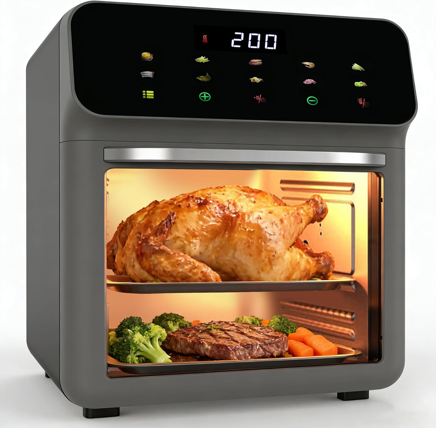 10-in-1 Air Fryer & Oven Combo: Countertop Convection Air Fryer Oven with Viewing Window (Ideal for Family Use). Features 60-Minute Timer, Digital LED Touchscreen, and Auto Shut-Off Function; Stainless Steel Construction