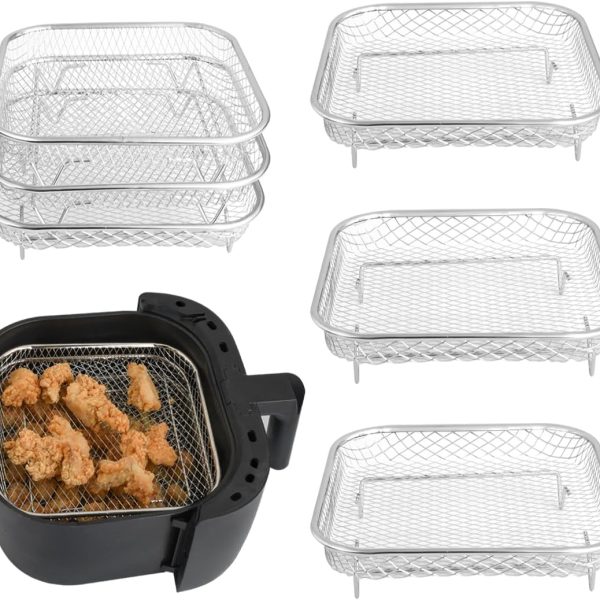 8-Inch Air Fryer Rack Set (3-Piece) — Stackable Stainless Steel Design that Also Functions as a Dehydration Rack; Sturdy, Durable, and Dishwasher Safe.