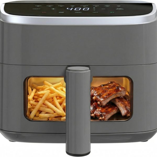 4-Quart Air Fryer with Viewing Window | 1500W Digital Controls | Features 8 Presets, 60-Minute Timer, Max 400°F Temperature | Includes Auto Shut-off and Non-Stick, Dishwasher-Safe Basket