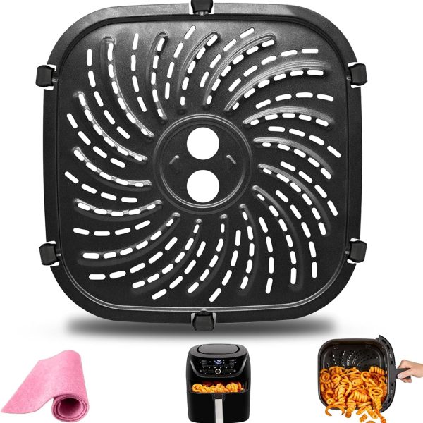 Air Fryer Accessories — Oval Non-Stick Coated Accessory Set (Dimensions: 8.67" x 8.67") — Includes Replacement Rack, Tray, Basket, Baking Pan, and Crisper Plate — Comes with Anti-Scratch Silicone Mat — Dishwasher Safe