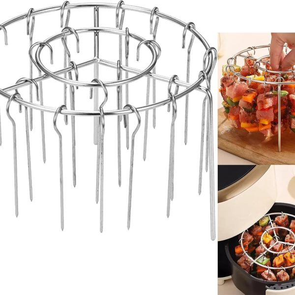 Stainless Steel Air Fryer Grilling Set — Includes Skewer Rack and Accessories; Comes with 30 Vertical Skewers Featuring Round Hanging Loops