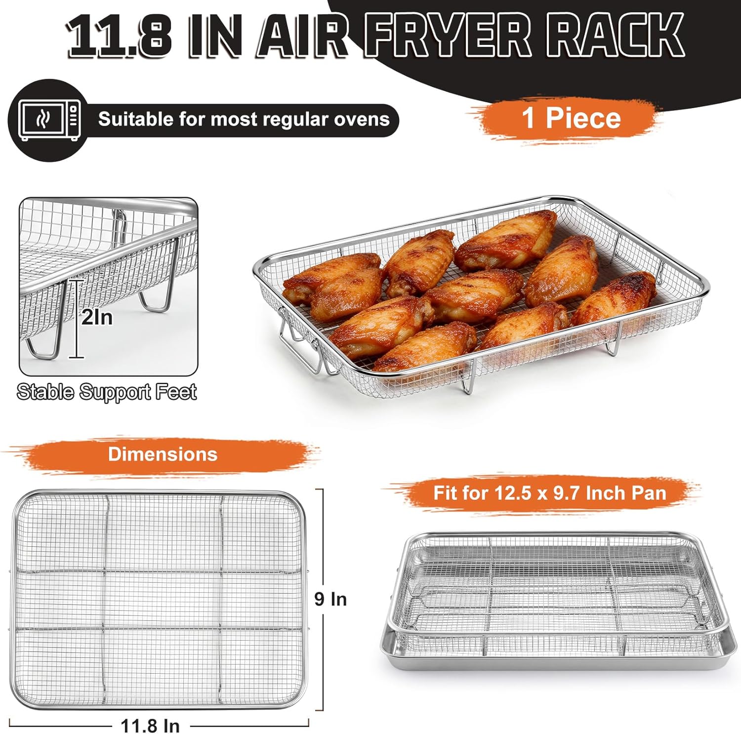 11.8-Inch Oven-Specific Air Fryer Basket (Single Unit) — Stainless Steel Construction; Multi-functional Accessory for Cooking, Baking, and Grilling; Can Also Be Used as a Dehydrator Rack or Frying Basket; Non-Toxic and Dishwasher-Safe - Image 2
