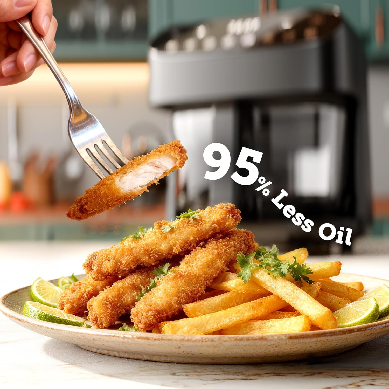 5-Quart Glass Air Fryer: BPA-Free, Non-Toxic Air Fryer with Digital Touch Controls. 1500W Portable Design; Dishwasher-Safe Basket; Reaches Temperatures Up to 400°F; Reduces Cooking Oil Usage by 95% (Black) - Image 2