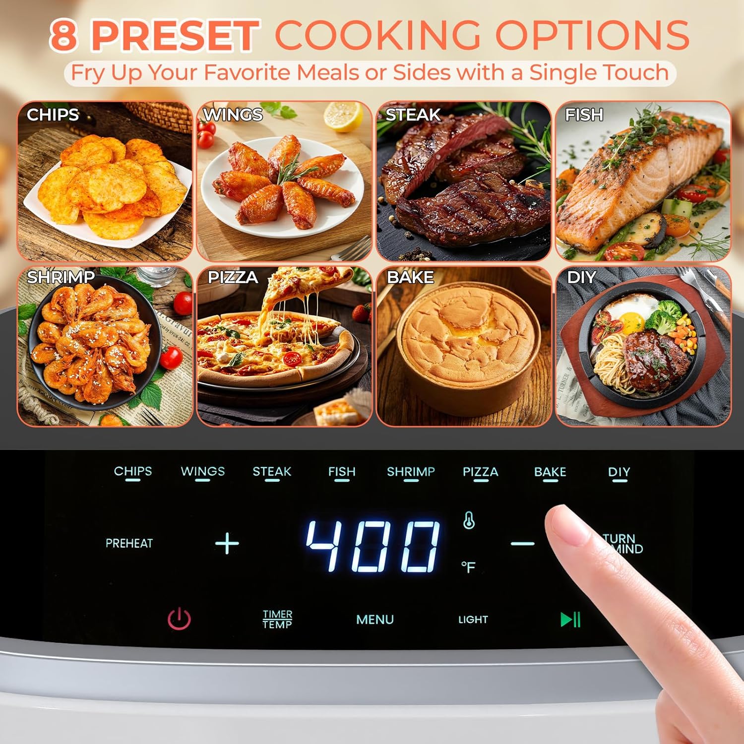 Air Fryer | 4-Quart Compact Fryer | Features Easy-View Window and Interior Light | Digital Touchscreen with 8 Presets & Customizable Cooking | Non-Stick & Dishwasher-Safe Basket | White - Image 2